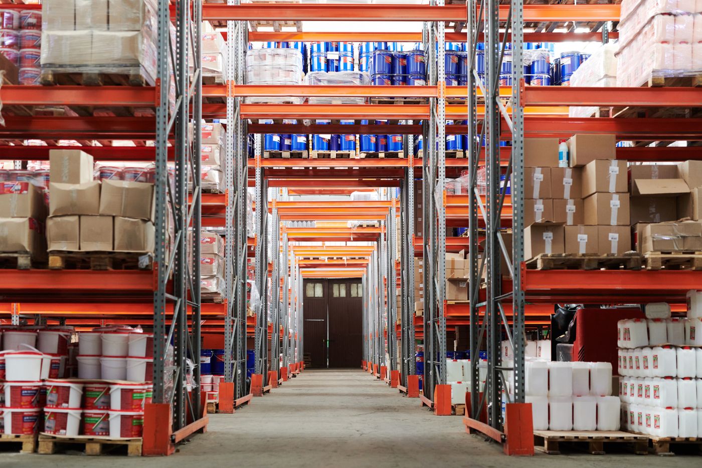 Warehouse interior with stocked shelves